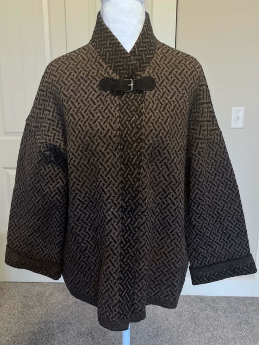 Made in Italy Wool Blend Brown Black Exquisite Cape Sz Large Chiaramente